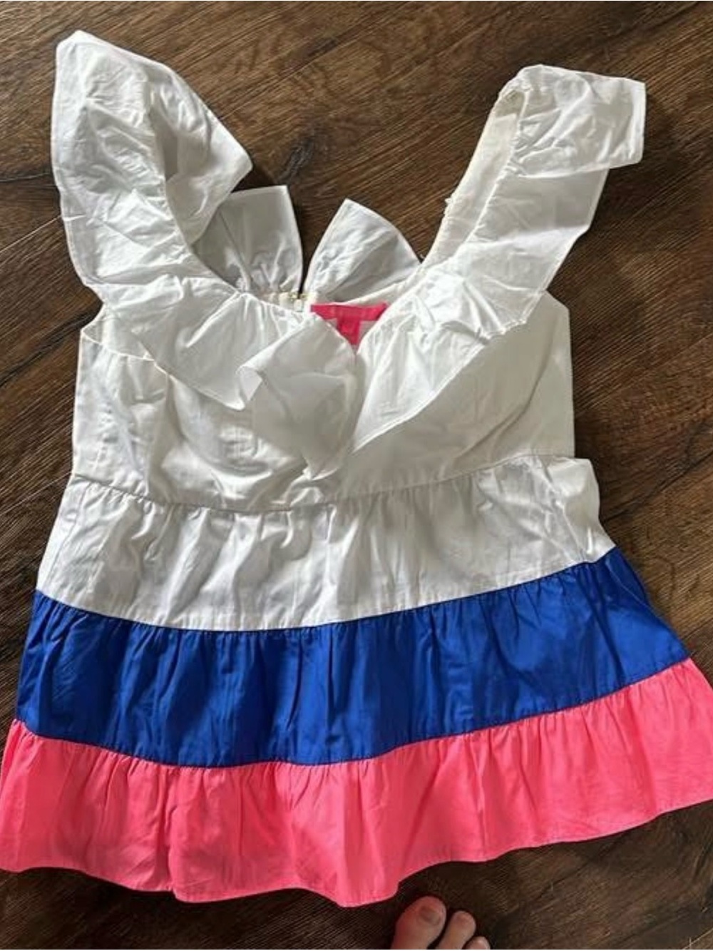 Lilly Pulitzer- White Ruffled Tank with Royal Blue & Hot Pink Tiered Hem